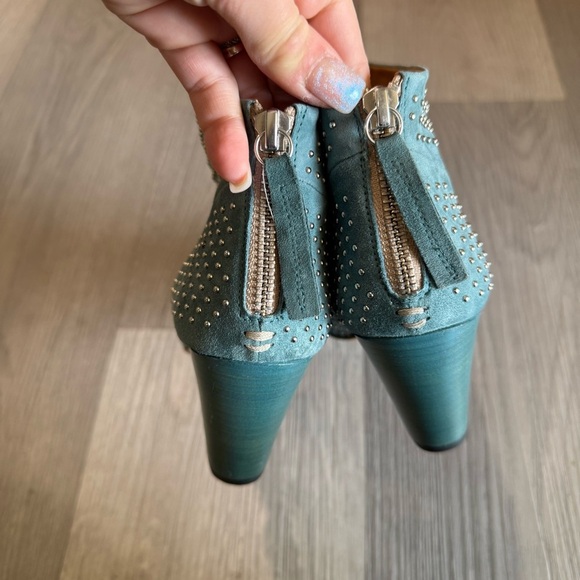 Halmanera Turquoise Blue Studded Ankle Booties Zip Heel 36 / 6-6.5 - Picture 7 of 9